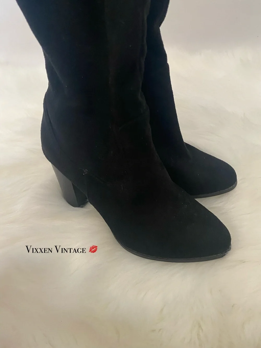 FAUX SUEDE OVER-THE-KNEE THIGH HIGH BLOCK HEELED BOOTS IN BLACK